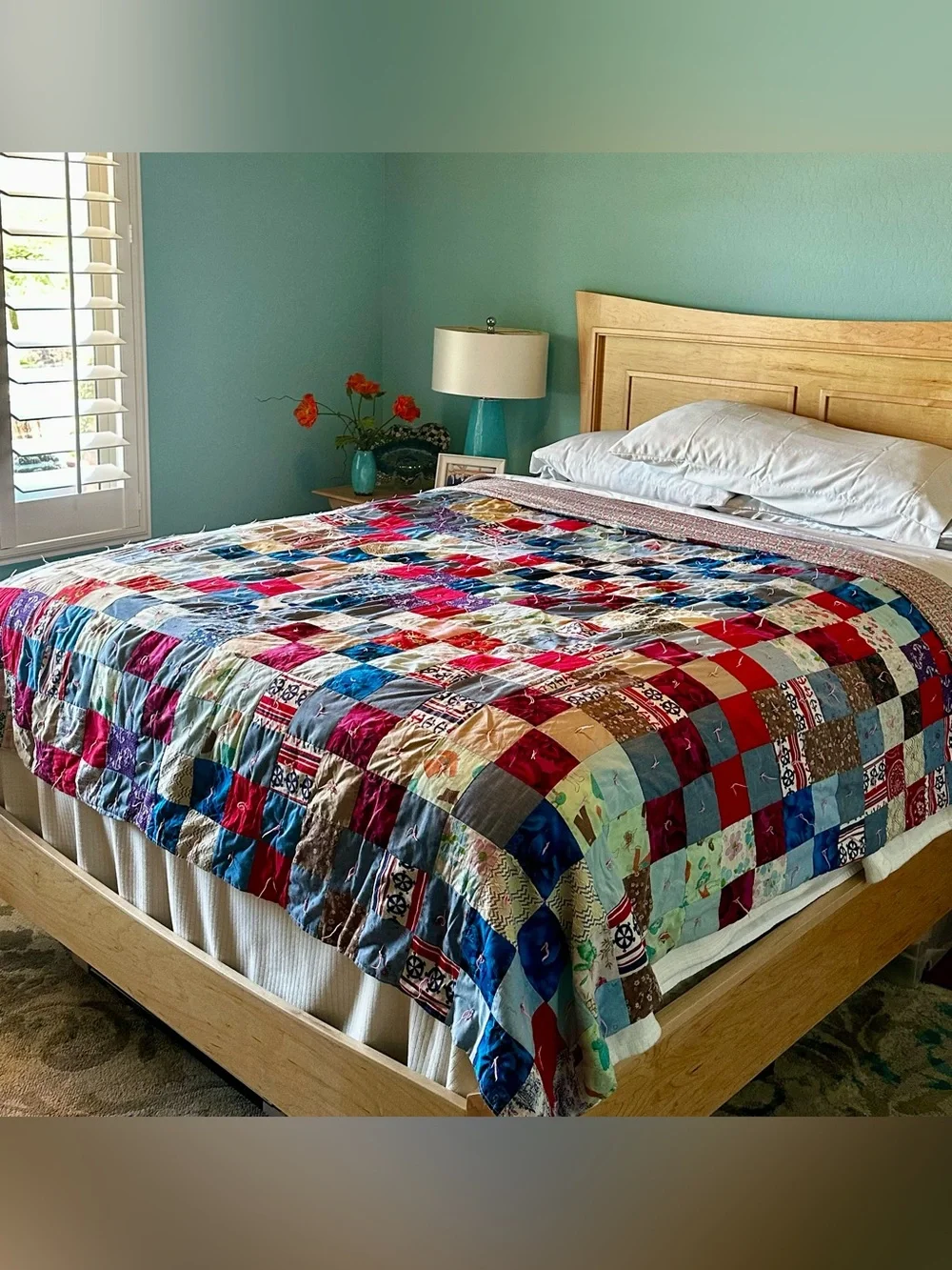 Patchwork Quilt Hand Knotted Approx. 78”x81” Full/Dbl. Photographed on Queen bed